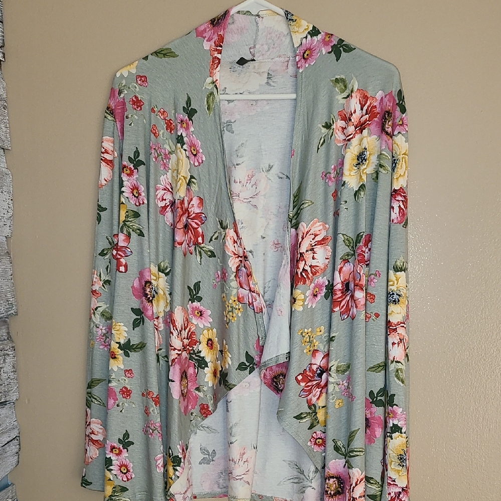 Rags and Couture Floral Cardigan in Green and Pink